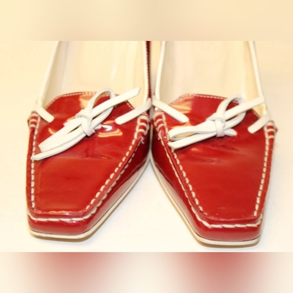 Tod's Womens Leather Square Toe Italy High Heeled Boat Shoes red 6 - Picture 8 of 16